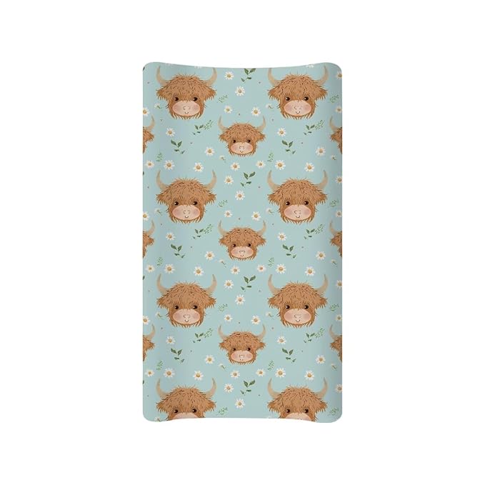 Highland Cow Baby Changing Pad Cover Neutral Flower Diaper Changing Table Covers Cattle Newborn Infant Changing Table Sheets Mat Toddler