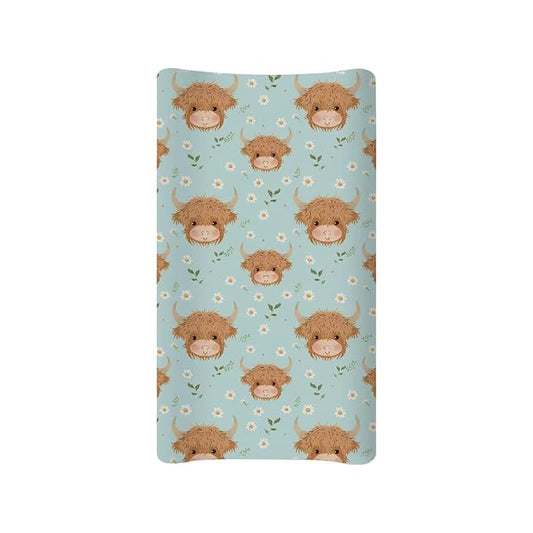 Highland Cow Baby Changing Pad Cover Neutral Flower Diaper Changing Table Covers Cattle Newborn Infant Changing Table Sheets Mat Toddler