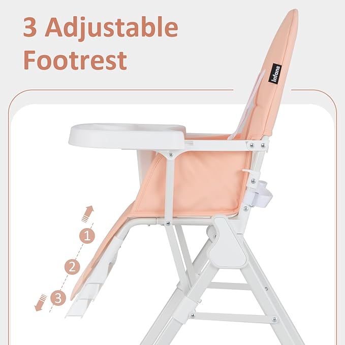 INFANS Baby High Chair, Quick Folding Portable Highchair for Babies and Toddlers with Adjustable Footrest Removable Dishwasher Tray PU Seat, Compact Highchairs for Baby Age 6-36 Months