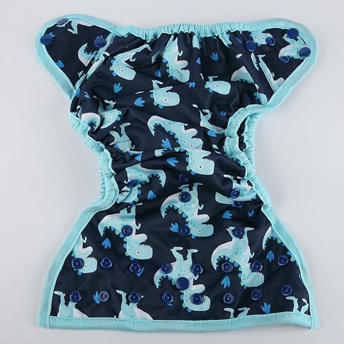 One Size Cloth Diaper Cover Snap With Double Gusset (Baby Dinosaur), One Fit All