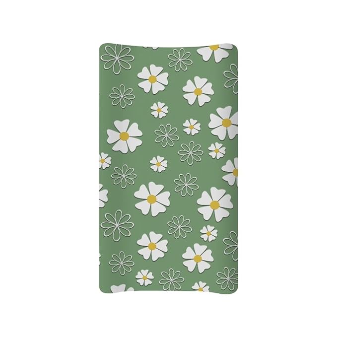 Stretchy Diaper Changing Table Cover, Snug and Soft Change Table Pad Covers Fit 16 * 32 Inches, Daisy Green