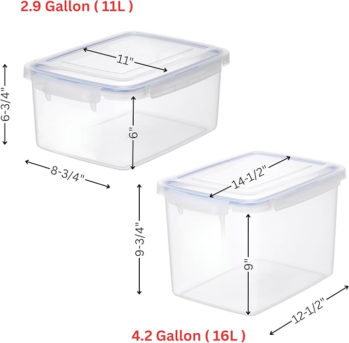Lustroware Jumbo 8-Pieces Food Storage Container Set with Lids – Airtight, BPA-Free, Stackable, 2.9 & 4.2 Gallon – Large Capacity Kitchen Organizer with 4-Side Locking Lids, Made in Japan