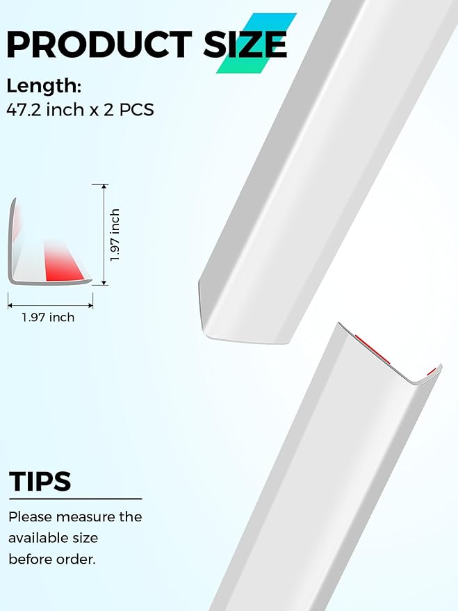 MONOID Wall Corner Protector, 2 PCS Furniture Edge Protection, PC Anti-Bump Guards Avoid Scratching Corner Trim for Door Frame, Table, Countertop, Stair, Self-Adhesive, White, 1.97IN×47.24IN/5CM×120CM