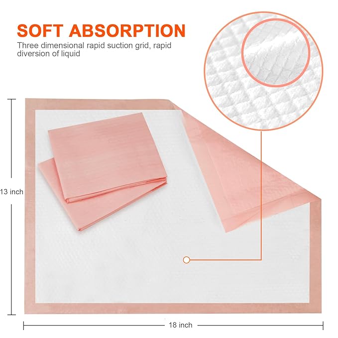 Disposable Changing Pad (100 Pack), Baby Incontinence Changing Pads Diaper UnderPads, Super Soft, Ultra Absorbent & Waterproof, Covers Any Surface for Baby Diaper Changes,18 x 13inch (Pink)