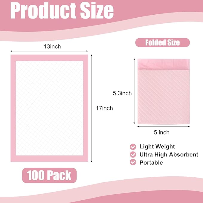 100Pack Disposable Changing Pads,Baby Disposable Underpads 17 X 13 in,Waterproof Diaper Changing Pad,Ultra Absorbent Disposable Pads,Leak-Proof Breathable Underpads Bed Table Protector Mat