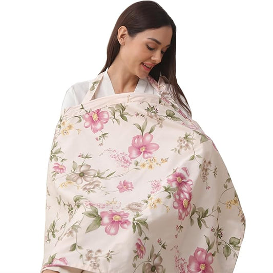 Insular Nursing Cover for Breastfeeding, Infant Feeding Cover Breathable Cotton Privacy Breastfeeding Apron, Pink Begonia