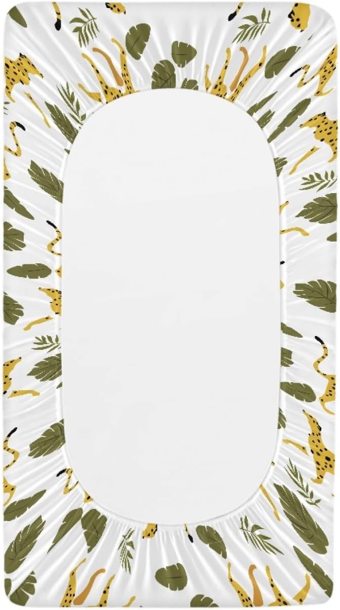 GOSTONG Leopard Leaves Print Baby Changing Pad Cover for Boys Girls Cozy Breathable & Washable Stretchy Fabric Diaper Table Cover Sheets, Fit 32x16 Inches Changing Mat