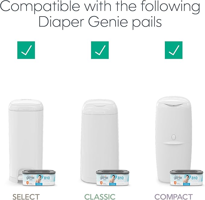 Diaper Genie Refill, Jumbo Square | Continuous Film | Holds 810 Newborn Diapers | Pack of 4
