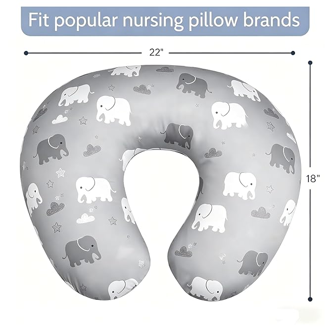 Nursing Pillow Cover, Elephant Breastfeeding Pillow Slipcover for Baby Boys & Girls, Animal Nursing Pillow Case for Newborn, Soft Fabric Fits Snug On Infant, Washable & Breathable (ONLY COVER)