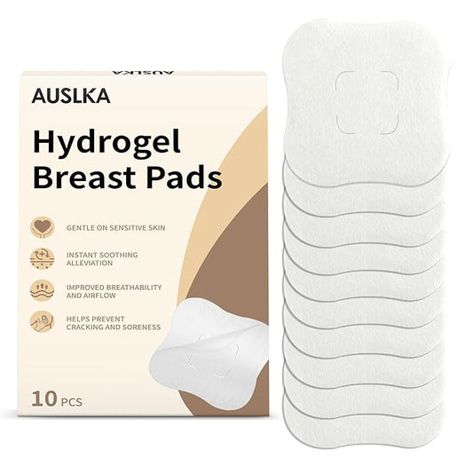 AUSLKA Hydrogel Nipple Pads Instant Cooling, Hydrogel Breast Pads with Soothing Lanolin, Soothies Gel Nursing Pads Provide Instant Cooling Relief, 10 PCS