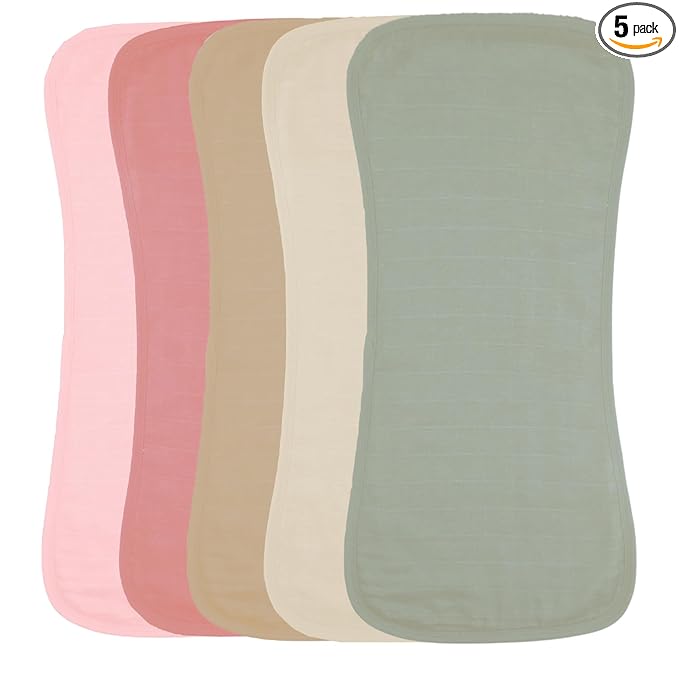 Featherhead 5 Pack Muslin Baby Burp Cloths for Boys & Girls, 22" X 11", Premium Cotton Muslin and Terry Spit up Rags, Super Soft and Absorbent (Pink Solids)