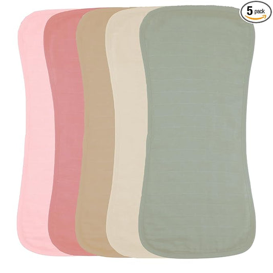 Featherhead 5 Pack Muslin Baby Burp Cloths for Boys & Girls, 22" X 11", Premium Cotton Muslin and Terry Spit up Rags, Super Soft and Absorbent (Pink Solids)