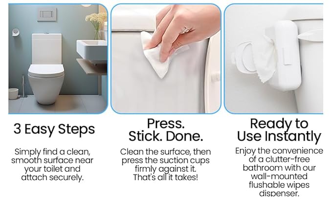 Loo Discreet Flushable Wipes Dispenser – Fits Standard Size Flushable Wipes Only – No-Drill Suction Mount Bathroom Holder with Lid for Toilet Tank, Tile, or Mirror