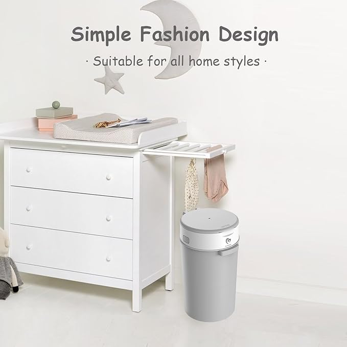 Bellababy Diaper Pail, Upgrade Baby Diaper Bin with Double Odor Locking, Includes 4 Refills (270 inches/pcs), Compact Design for Nursery,Gray