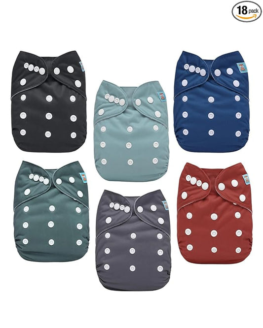 ALVABABY Baby Cloth Diaper 6 Pack with 12 Inserts One Size Cloth Diaper Covers Adjustable Washable Reusable for Baby Girls and Boys
