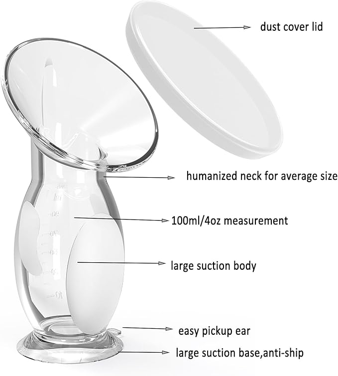 Silicone Manual Breast Pump - 4oz/100ml Capacity, Food Grade, Soft Bottle for Gentle Breast Milk Collection