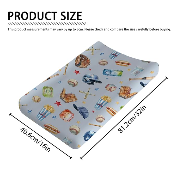 Watercolor Baseball Baby Changing Pad Covers Patriotic American Sports Diaper Changing Table Cover Sheets for Boy Girl Outdoor Sports Lovers Soft Stretchy Diaper Changing Table Sheets Mats 32''x16''