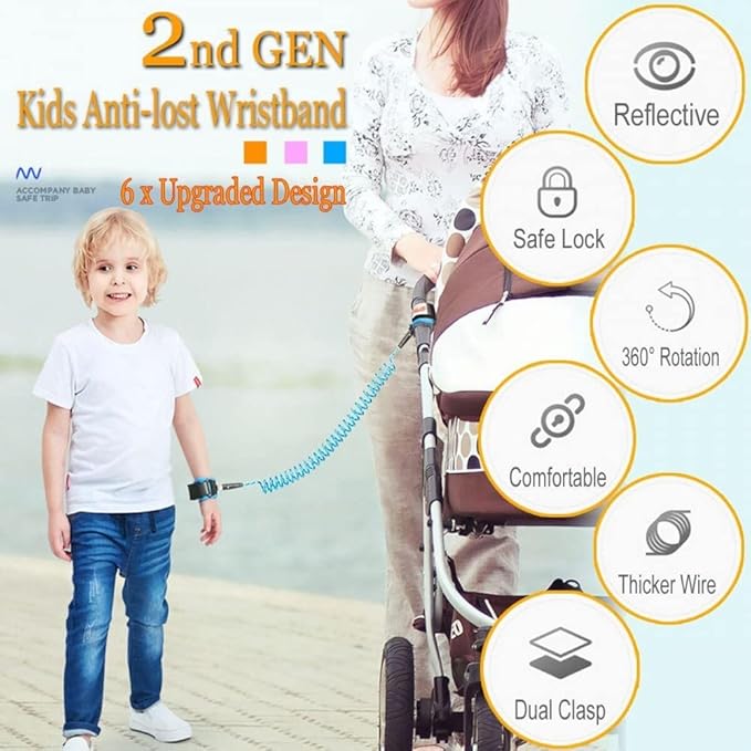 Kids Baby Safety Lock Anti-Lost Night Reflective Harness Rope Wristband Child Leash (Blue)