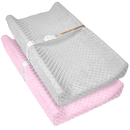 2 Pack Baby Changing Pad Covers, Super Soft Plush Dot Diaper Changing Table Covers Fit 32x16 Inch Changing Table Pad for Baby Boys & Girls