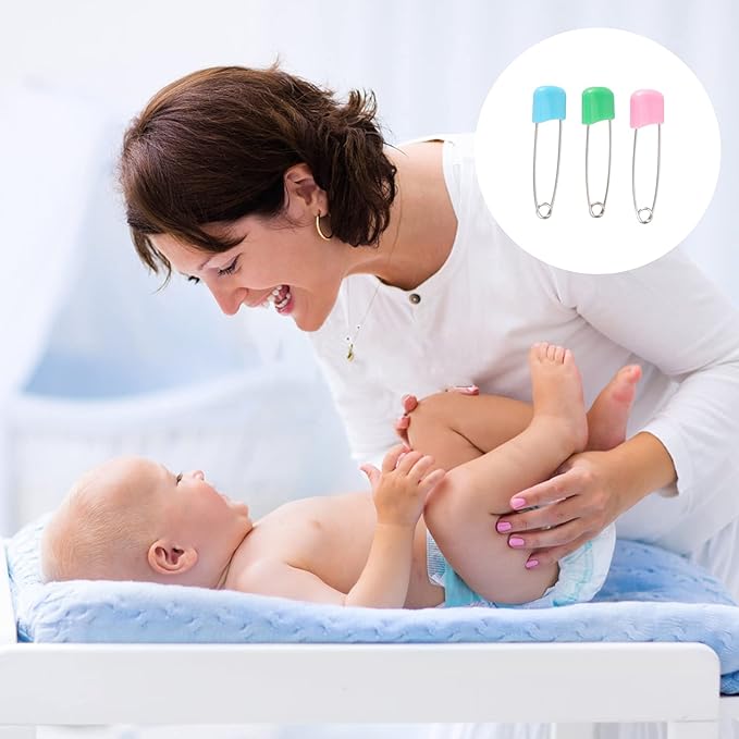 Milisten Breadhead Pins 50 Pcs Plastic Head Safety Diaper Pins 2.16 Inch Fasteners for Baby Cloth Diapers and Crafts