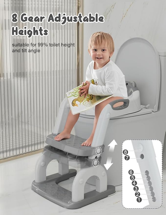 Potty Training Seat with Step Stool, Toddler Potty Training Toilet Seat with Non-Slip Step Splash Guard Safety Handles and Waterproof Cushion, 2 In 1 Toddler Potty Seat
