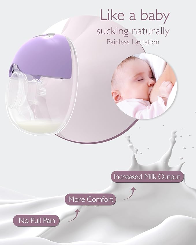 Wearable Breast Pump Hands Free, 4 Modes & 12 Suction Levels, Painless 300mmHg Suction Portable Electric Pump, Adjustable Flanges 19/21/24mm for Working Moms & On-The-Go Pumping, 2 Pack Purple