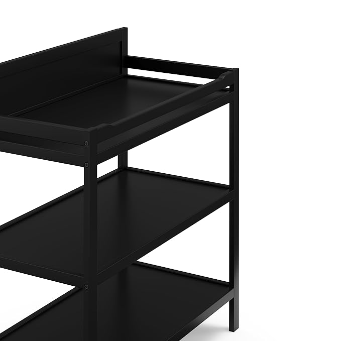 Storkcraft Alpine Changing Table (Black) – GREENGUARD Gold Certified Nursery Changing Table, Includes Water-Resistant Changing Pad, 2 Shelves for Nursery Storage and Organizing
