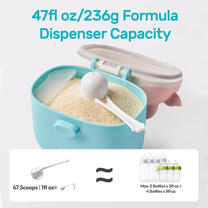 NCVI Baby Formula Dispenser On The Go, Formula Container To Go, Formula Holder for Travel, Outdoor Picnic with Baby Infant, Portable Container for Milk Powder, Snacks, Candy, Fruits (Green)