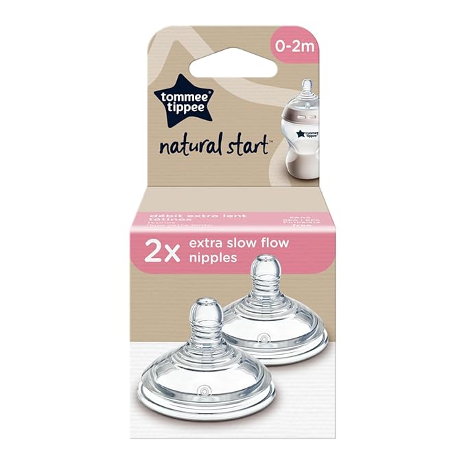 Tommee Tippee Natural Start Baby Bottle Nipples,Breast-Like for A Natural Latch,Anti-Colic Valve,Soft Silicone,Extra Slow Flow,0+ Months,2 Count (Pack of 2)