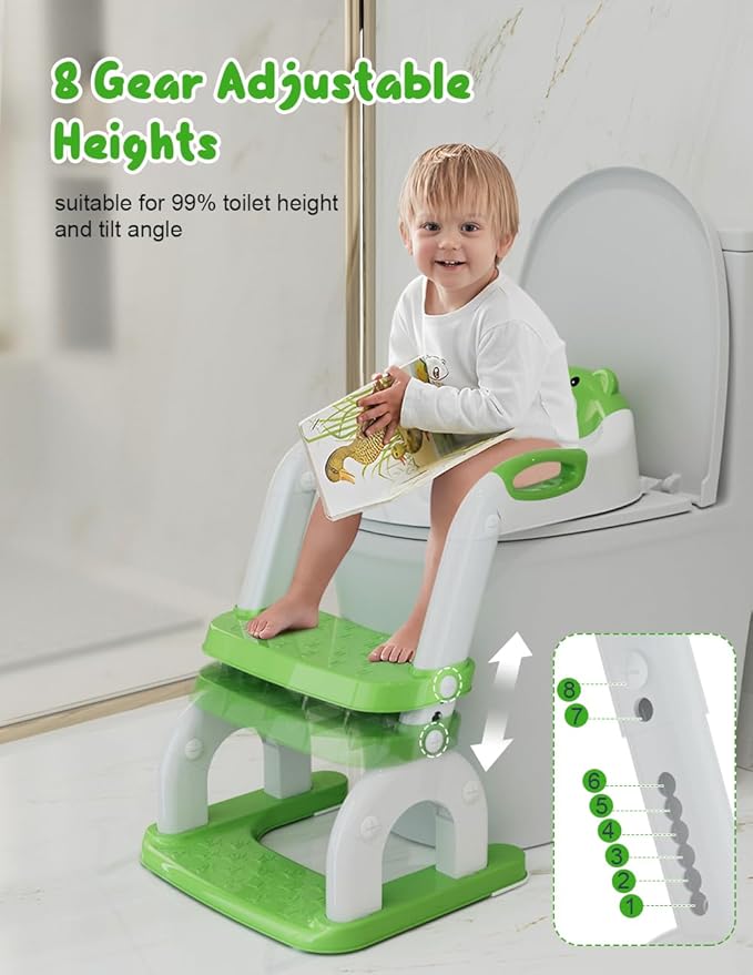 Potty Training Seat with Step Stool, Toddler Potty Training Toilet Seat with Non-Slip Step Splash Guard Safety Handles and Waterproof Cushion, 2 In 1 Toddler Potty Seat