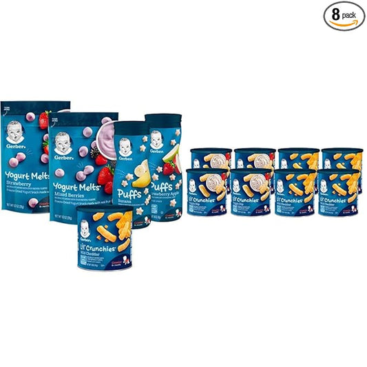 Gerber Snacks for Baby Variety Pack (Set of 9) and Value Pack, Lil Crunchies (Pack of 8)