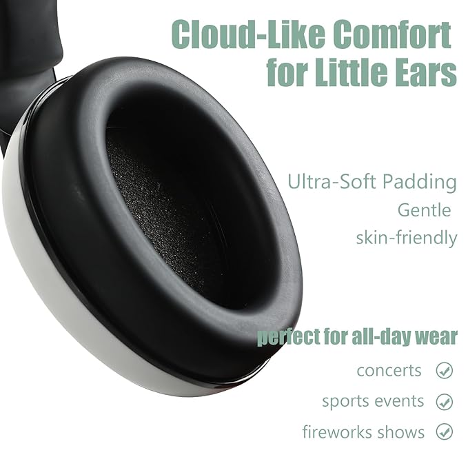 Funbliss Baby Ear Protection Headphones - Safe Noise Cancelling Headphones for Baby and Toddler 3-36 Months,Safe Materials with Storage Bag,White-Blk