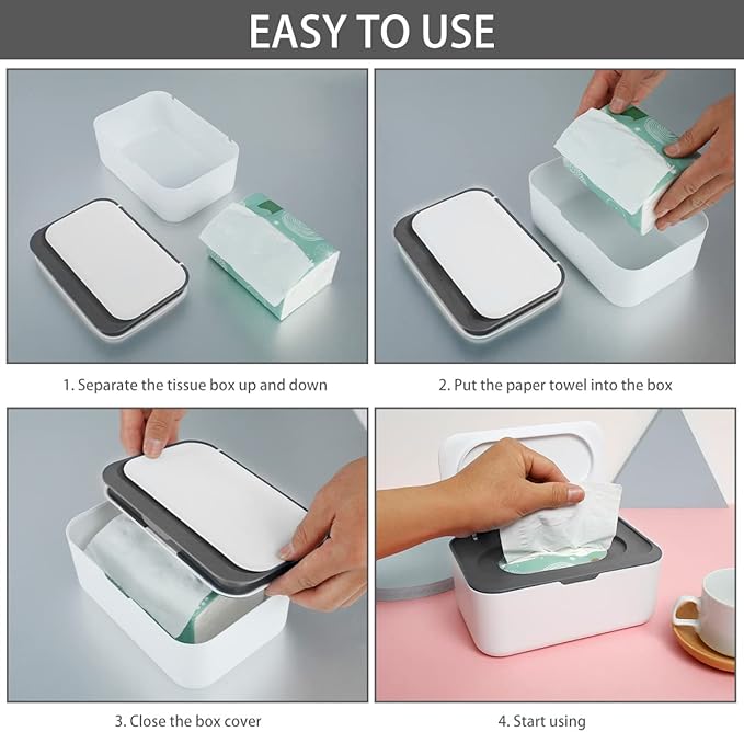 Wipes Dispenser Baby Wipe Holder, Dustproof Refillable Wipe Container Large Capacity Tissues Wipes Case with Moisture Seal Secure Lids Keeps Wipes Fresh for Home Office Bathroom (Gray)