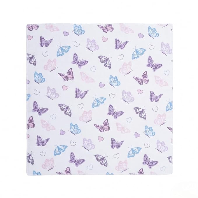 EVERYDAY KIDS 12 Pack Burp Cloths for Baby Girl; Newborn Essential with - Large Absorbent Cotton Flannel Purple/Pink Burping Cloths for Babies with Butterfly, Floral and Rainbow Prints and Solids