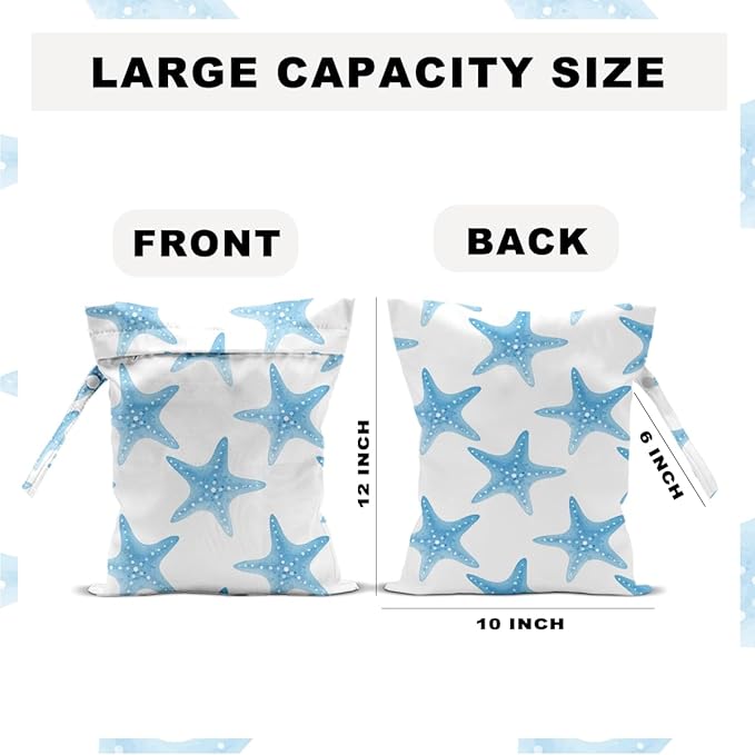 Wet Dry Bag 12x10 Inch, Starfish Wet Bag for Swimsuit Diapers Travel Beach Pool Dirty Yoga Gym Clothes Makeup Bags Beach Wedding Supplies Waterproof Reusable Starfish Gifts for Women Friend