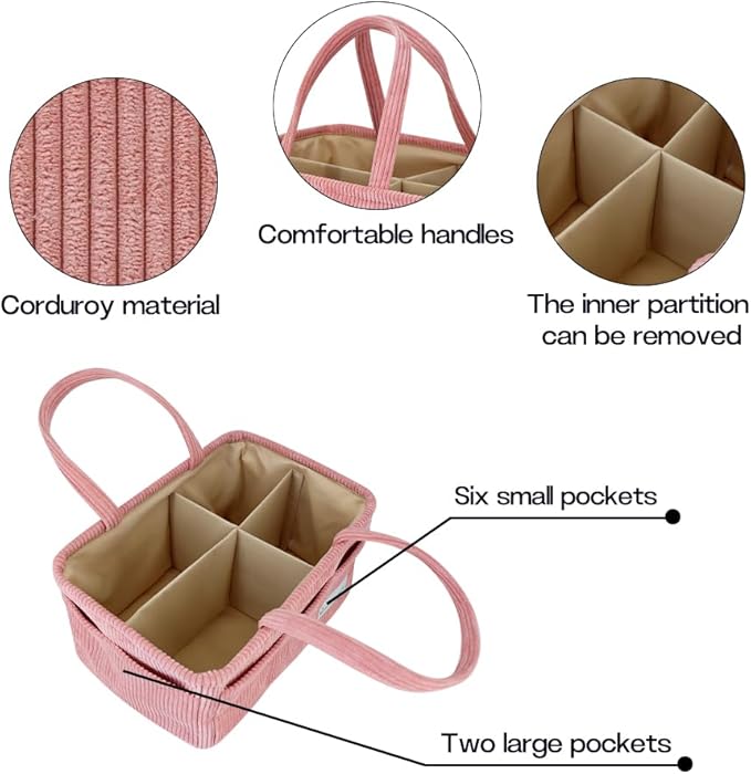 Buzz&Bloom Baby Diaper Caddy Organizer, Stylish Storage Basket for Newborn Essentials and Diaper Station, Gift for Baby Shower and Registry Must-Have (Pink)