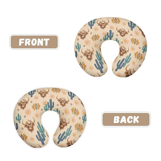 Jeiento Western Highland Cow Nursing Pillowcase Cover Soft Comfortable Breastfeeding Pillow Case for Newborn Zipper U-Shape Slipcovers for Baby Boys Girls