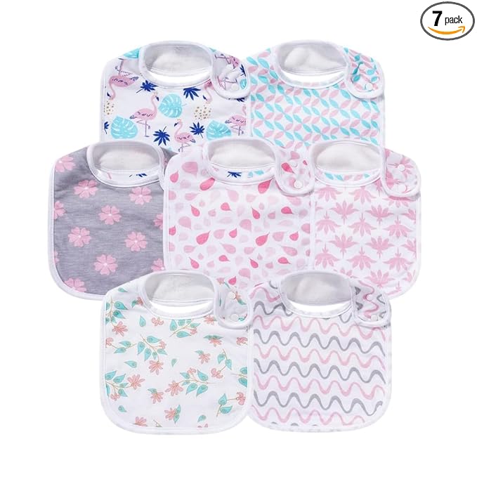 7 Pack Baby Cotton Absorbent Bibs for Drooling Teething