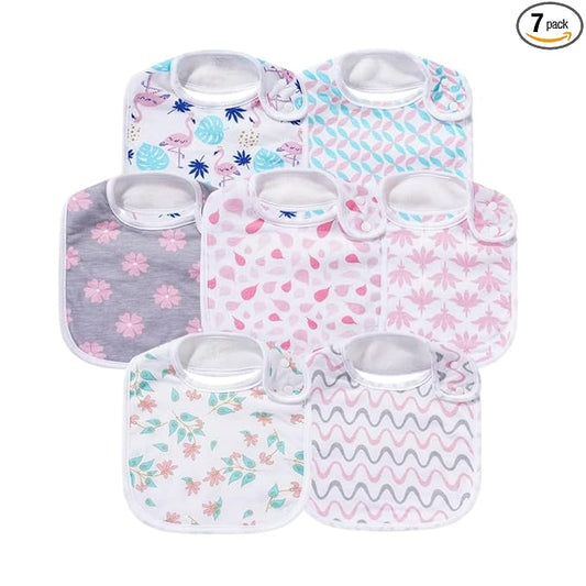 7 Pack Baby Cotton Absorbent Bibs for Drooling Teething