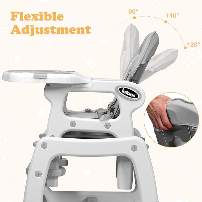 INFANS 5 in 1 Baby High Chair, Convertible Toddler Table Chair Set, Rocking Chair, Multi-Function Seat with Lockable Universal Wheels, Adjustable Seat Back, Removable Trays