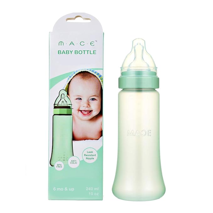 Made in USA aMACEing Zero Leak Baby Bottle with Anti-Colic Vent and Variable Flow, Leak-Proof 10oz (Green)
