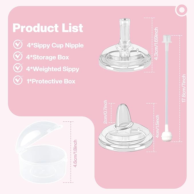 2+2 Sippy Nipple Compatible with Philips Avent Natural Baby Bottles,Straw Cup Nipple, Soft 100% Silicone Sippy Cup Nipple,Variable Flow,BPA-Free,6m+ (Sippy + Straw Nipple)