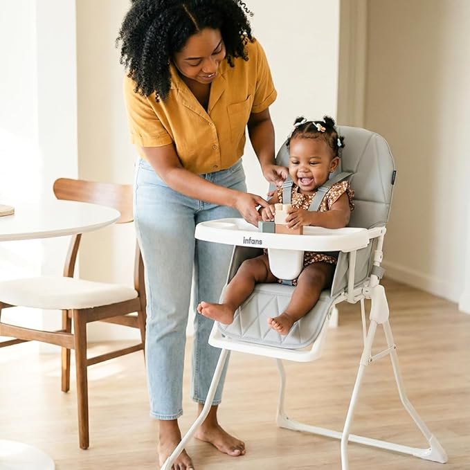 INFANS Baby High Chair, Quick Folding Portable Highchair for Babies and Toddlers with Adjustable Footrest Removable Dishwasher Tray PU Seat, Compact Highchairs for Baby Age 6-36 Months