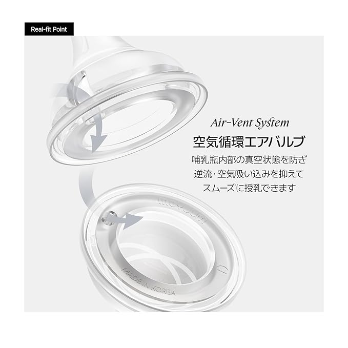 Moyuum Real-Fit Silicone Nipple for 3rd Gen Bottles, Made in Korea - Perfect for Newborn, Anti-Colic Feed, Easy to Latch, from Breast to Bottle Transition | Stage 3, Fast Flow, 6m+ (2 Pack)