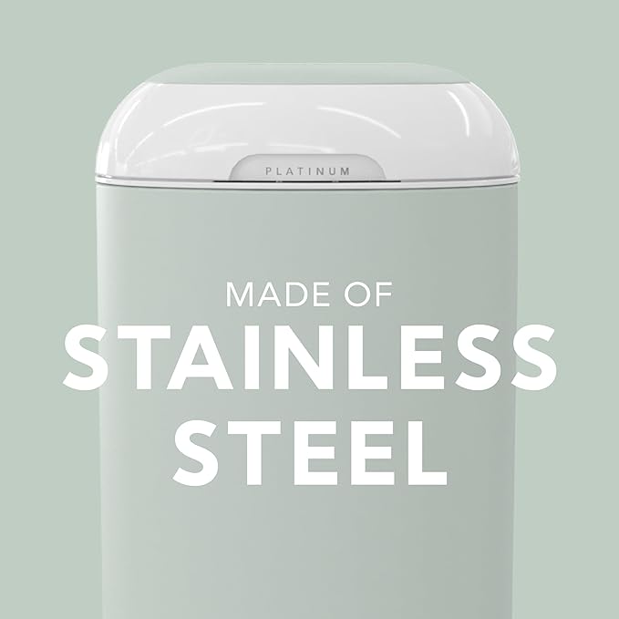 Platinum Diaper Pail Sage Green, Made of Durable Stainless Steel, Convenient Easy to Use Hands-Free Operation, Odor-Locking Pail, Includes 2 Easy Roll Refill with 18 and 30 Durable Bags