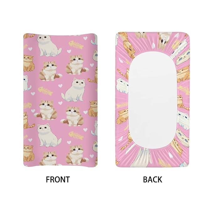 Stretchy Diaper Changing Table Cover, Snug and Soft Change Table Pad Covers Fit 16 * 32 Inches, Kitties Pink