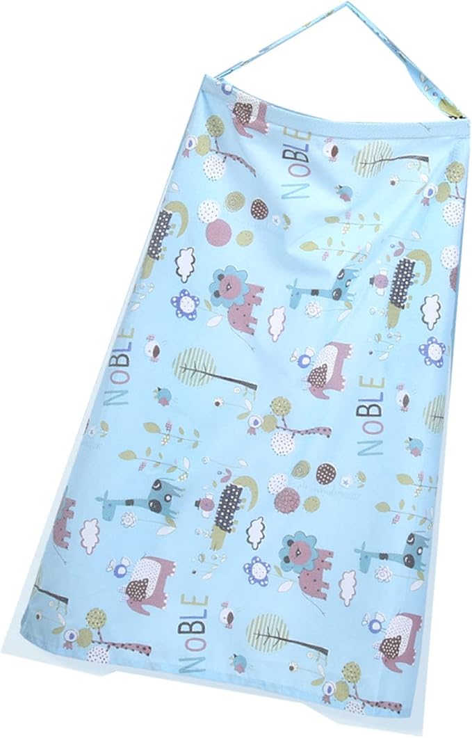 Garosa Breastfeed Nursing Cover Breathable Baby Nursing Coverage Blanket with Elastic Shoulder Straps Lightweight Breathable Cotton Feeding Cover (Blue)