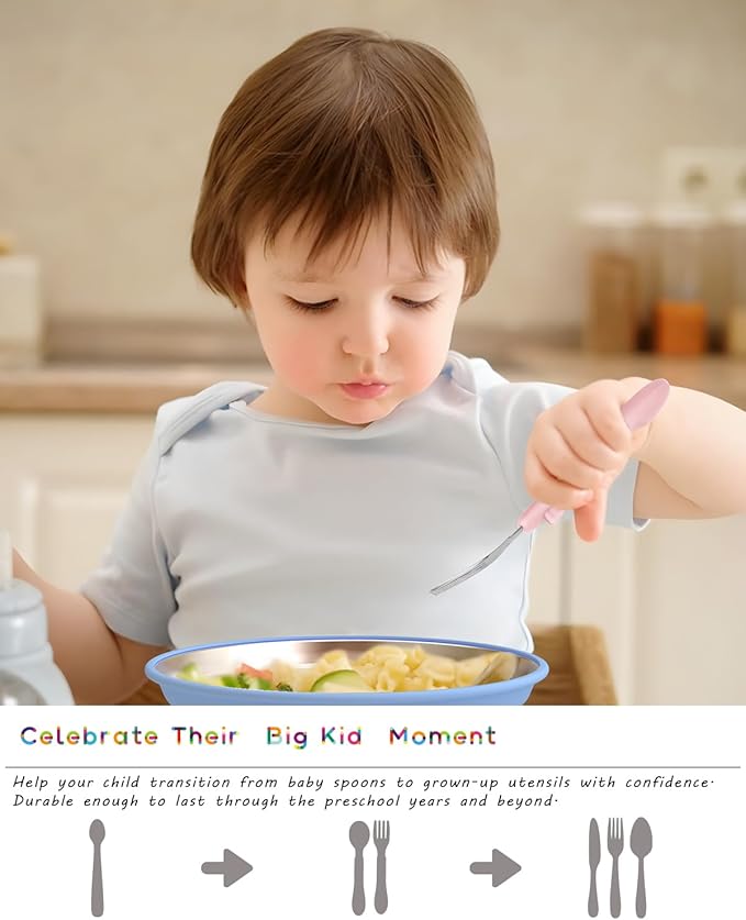 Bakpoco 6PCS Toddler Utensils, 316 Stainless Steel Baby Safe Forks + Spoons with Silicone Handle, BPA Free Dishwasher Safe Kids Silverware Cutlery with Box, Sage/Blush/Lilac