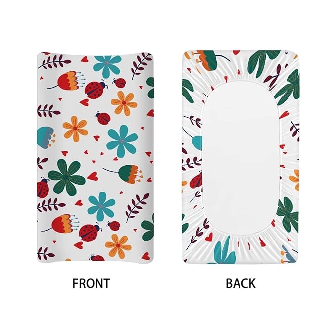 Baby Stretchy Changing Pad Cover, Breathable Changing Pad Cover for Infants and Toddles, Hippie Flower Ladybug Print 16 * 32 Inches