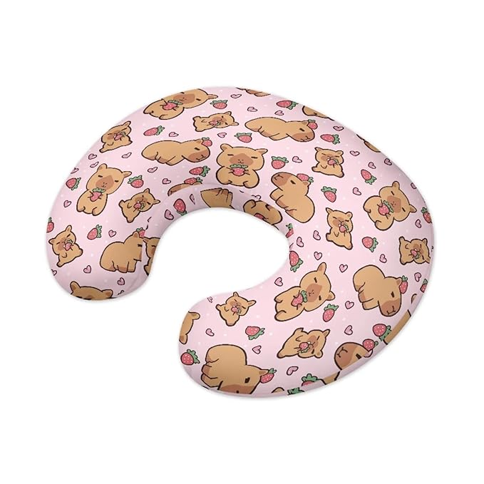 Jeiento Strawberry Capybara Nursing Pillow Covers Soft Adorable Nursing Cover for Breastfeeding Pillows Capybara Slipcovers for Newborn U-Shaped Pillowcase